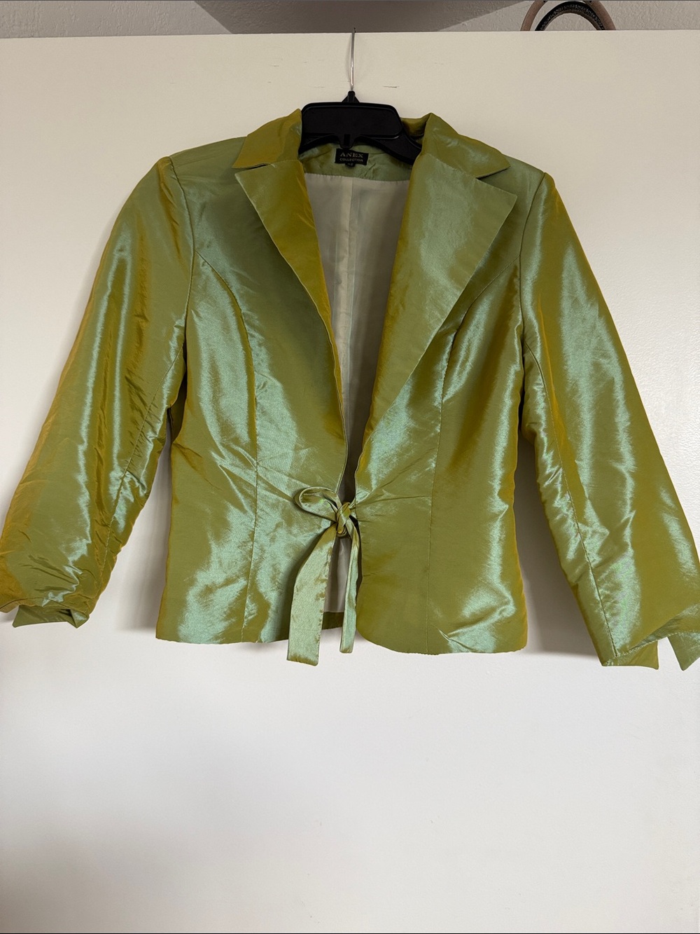 Tie-Front Shimmery Olive Green Blazer Jacket
